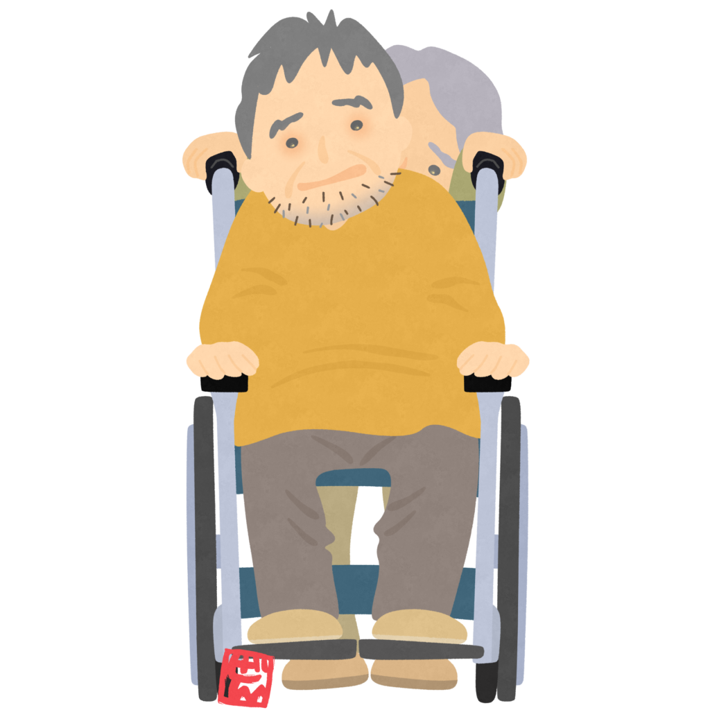 老々介護の車椅子親子のイラスト