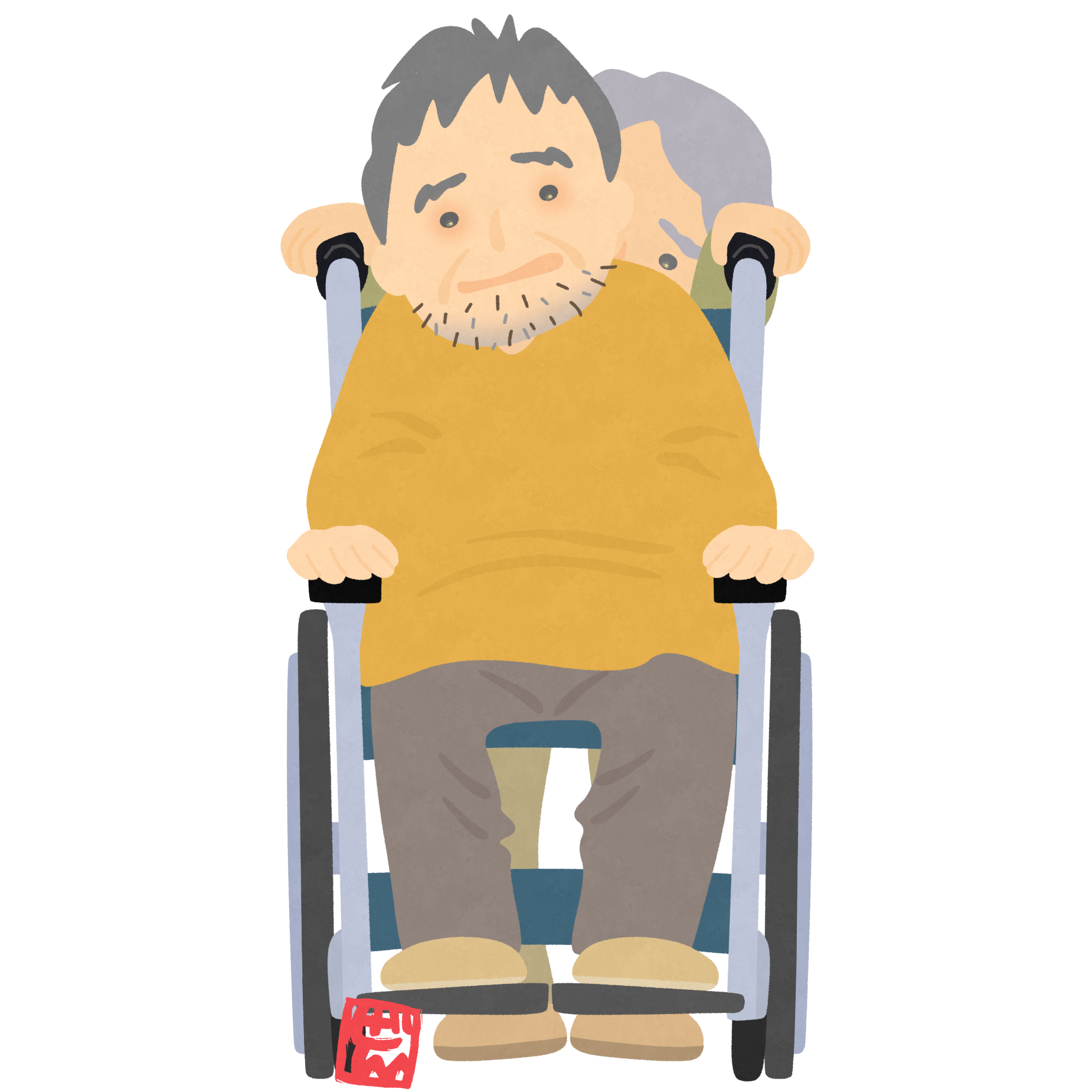 老々介護の車椅子親子のイラスト